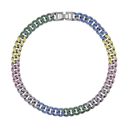 

JEWELRY TAKEDA Льодяний Райдужний Кубинський Ланцюг з Стразами та Чорним Покриттям, Широкий Ланцюг, Аксесуар для Вуличного Стилю Чоловічий, Ширина 14 мм, Довжина 45/50/55 см