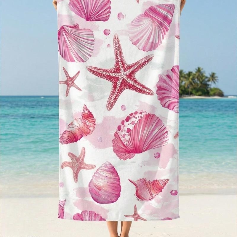 Pink Sketch Starfish Conch Seashell Print Quick Dry Microfiber Beach Towel Large Ocean Summer Swimming Towel