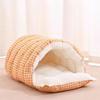 Plush Semi-sealed Pet Bed Checkered Pattern Cat House Cozy Winter Cat Bed  Pet Supplies