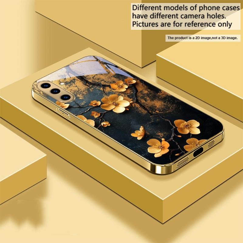 Goldener Zweig For Samsung A 31 32 A33 A34 35 14 A15 13 16 25 26 50 52 53 54 55 56 70 71 72 73 Goldene Glas-Handyhülle