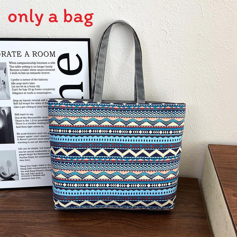 Ethnic Style Canvas Tote Bag With Print Large Capacity For Daily Use