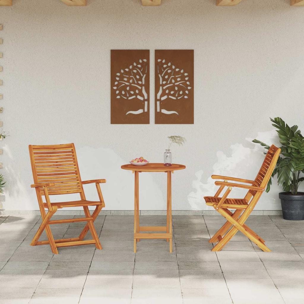 Folding Bistro Set 3 pcs Brown Solid Acacia Wood