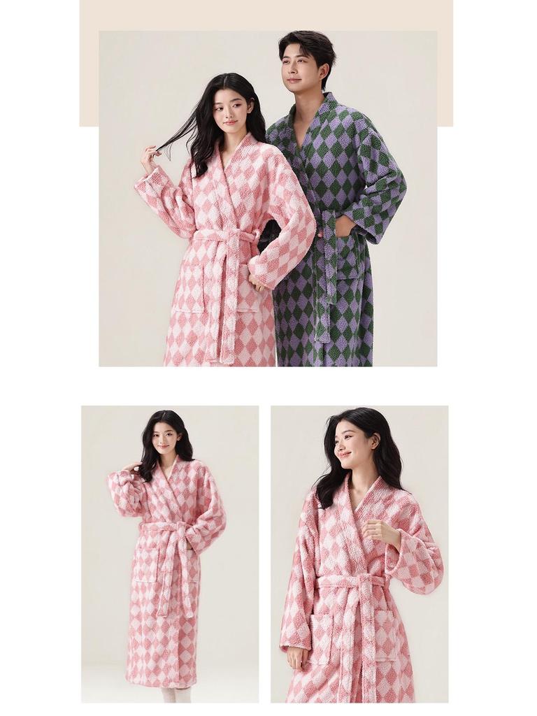 2025 Damen Verdickter Plüsch Velours Bademantel - Winter Lang Korallenfleece Homewear für Paare