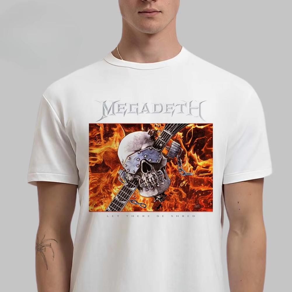 Megadeth Let There Be Shred Graphic Tee Featuring Crossed Guitar Vic Rattlehead Thrash Metal Streetwear Casual Unisex Top