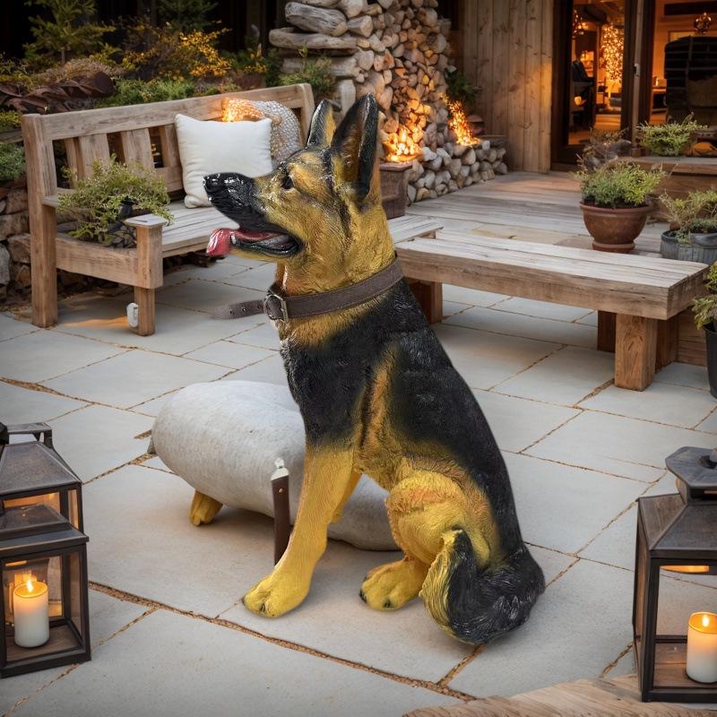 German Shepherd Resin Sculpture: Large Wolfdog Model for Courtyard Decor