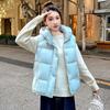 Womens Casual Hooded Puffer Vest Fall Winter Loose Sleeveless Cotton Jacket Solid Color