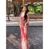 Summer Temperament Socialite Retro Floral Print Tube Top Suspender Long Dress