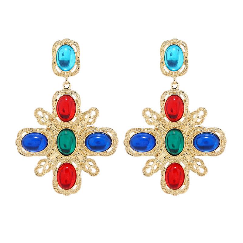 Women Classic Baroque Middle Earrings Jewelry Crystal Gold Color Exquisite Luxury Ear Rings Lady Party Banquet Drop Earring