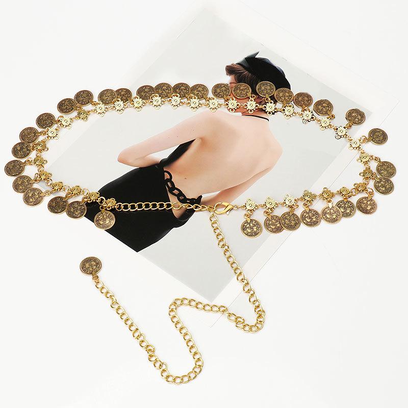 Hip-Hop Tide Retro Compass Pendant Belt Dame Decorative Belly Dance Dress Single Layer Waist Chain