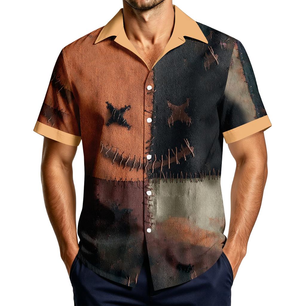 Men's Casual Short Sleeve Shirt with Halloween Print for Parties and Everyday Wear