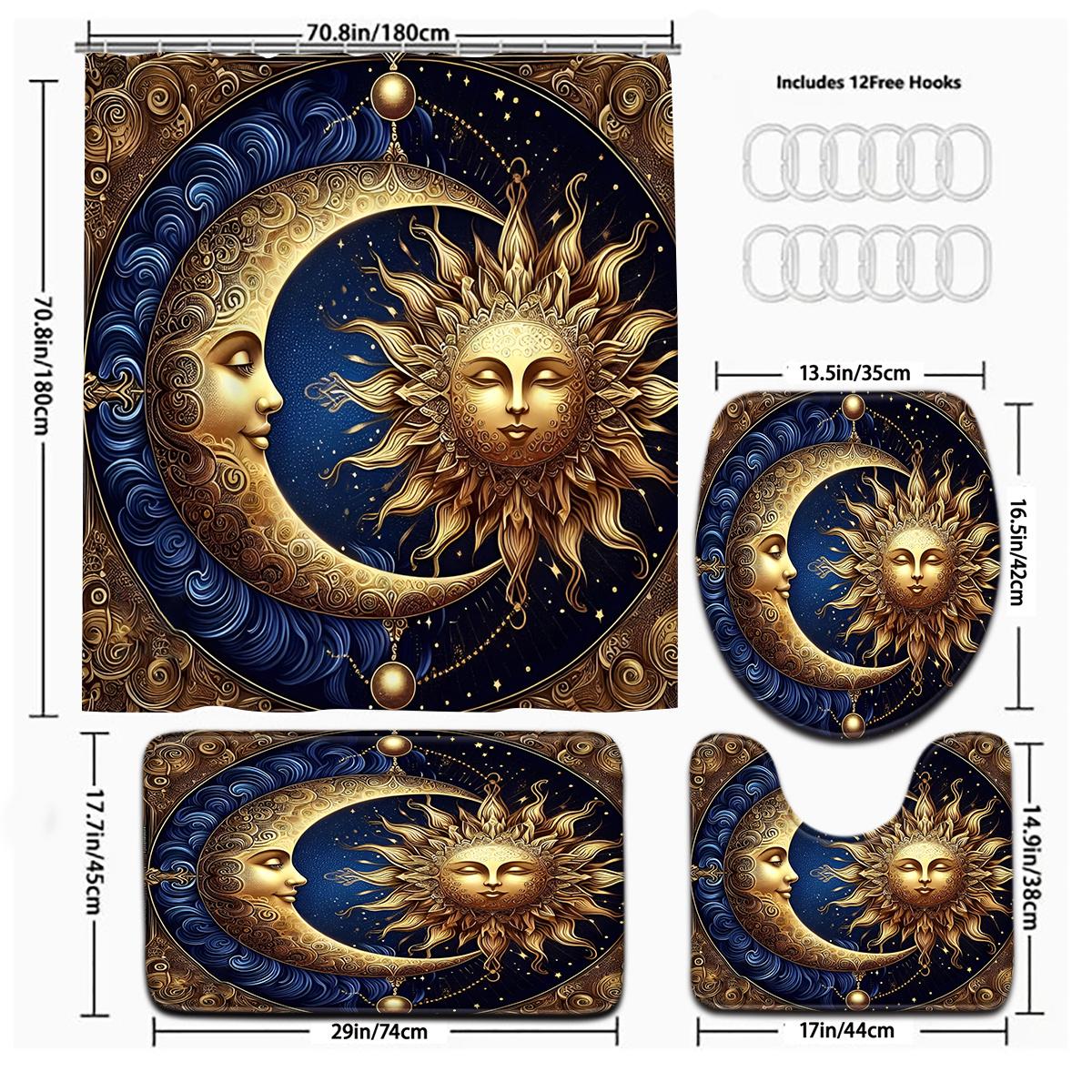 

Creative Vintage Sun And Moon Bathroom Set Golden Patterns, Starry Sky Fabric, Machine Washable Curtain With Hooks, Animal Theme W60H190(CM)-1 Pcs