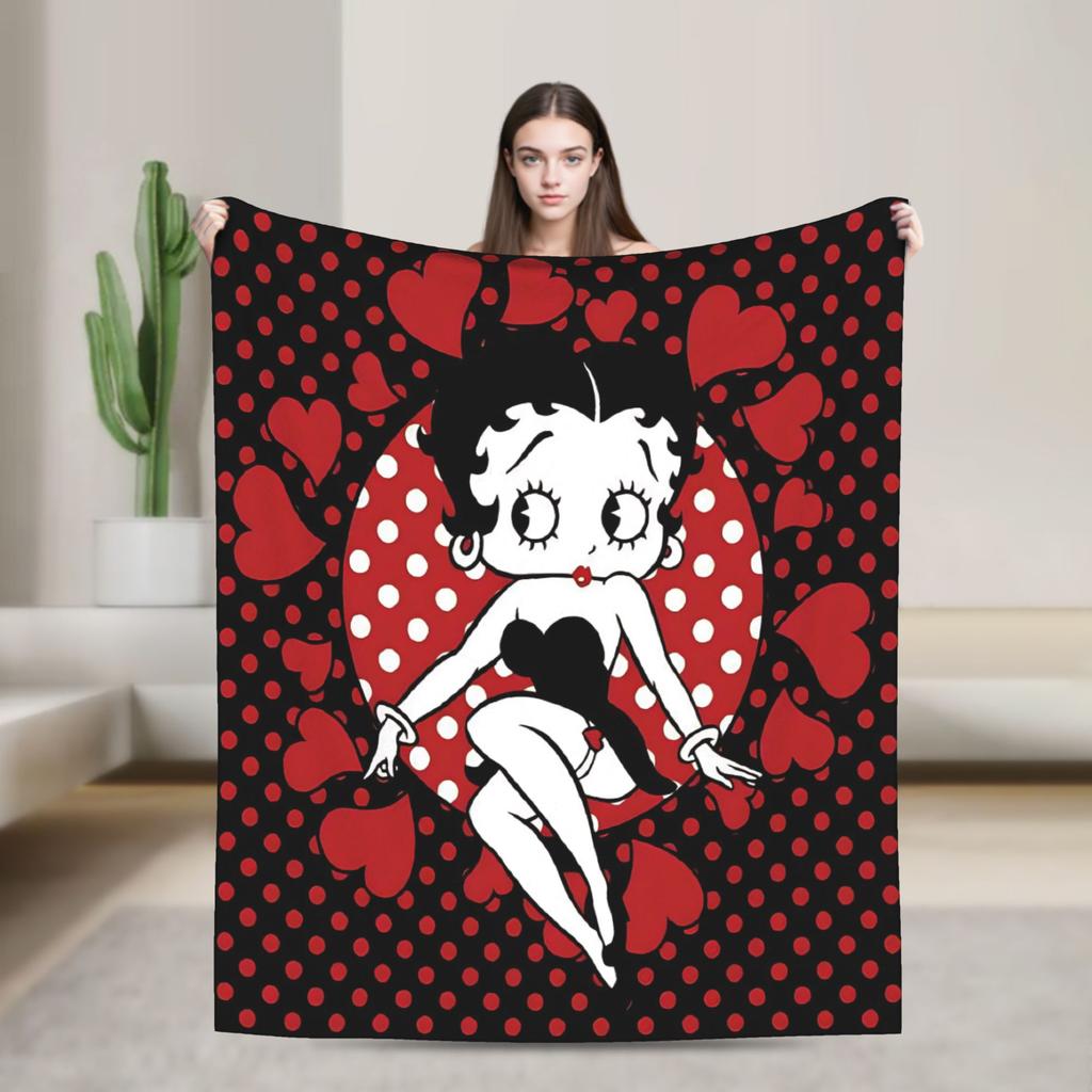 B-Bettys Boops Comfortable Blanket Cartoon Doll Casual Plane Travel Throw Blanket Home Decor Flannel Bedspread Sofa Bed Cover
