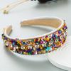 Women Headband Mini Stone Decor Rhinestone Rich Colors Wide Band Elastic Hair Decoration Anti-slip Turquoise Dating Hair Hoop Hair Accessories