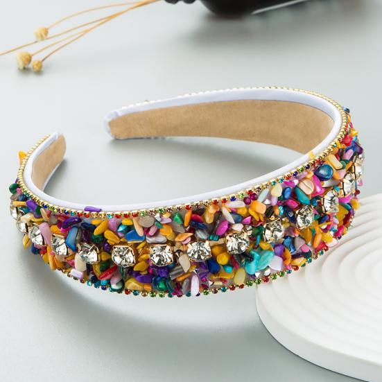 Women Headband Mini Stone Decor Rhinestone Rich Colors Wide Band Elastic Hair Decoration Anti-slip Turquoise Dating Hair Hoop Hair Accessories