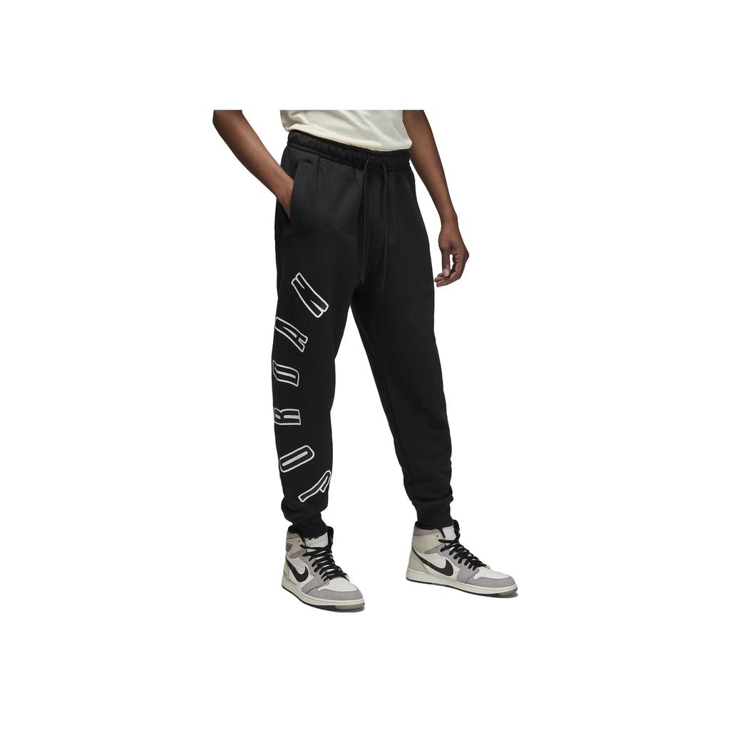 Jordan Alphabet Logo Print Drawstring Mid-Waist Knit Joggers Men Bottoms Black FB7028-010
