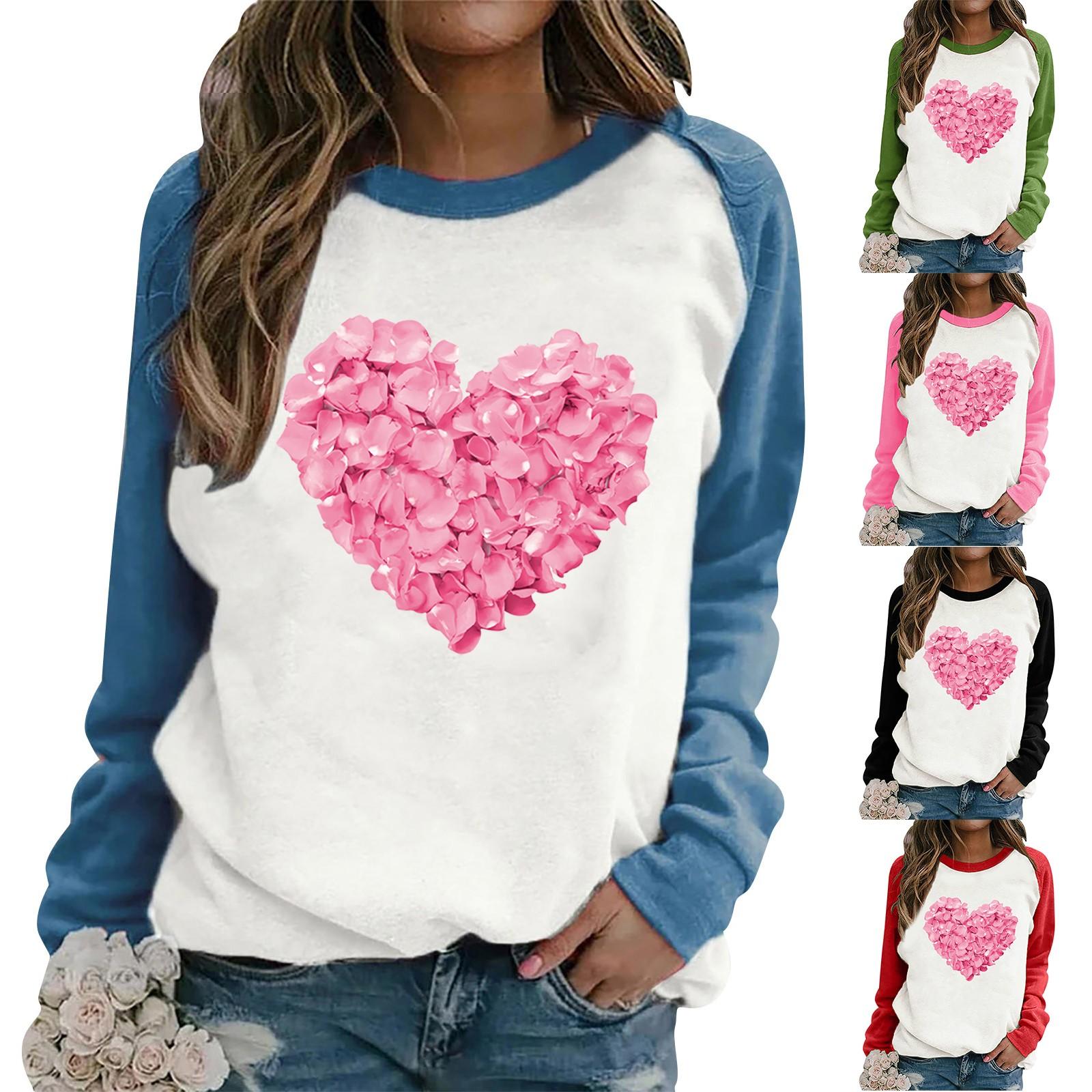 

Женский повседневный пуловер с длинным рукавом и круглым вырезом с принтом на День святого Валентина