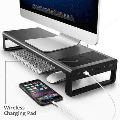 Base Soporte Cargador Inalámbrico de Aleación de Aluminio Soporte Base para Ordenador Portátil con 4 Puertos USB 3.0 Soporte para Monitor Estable