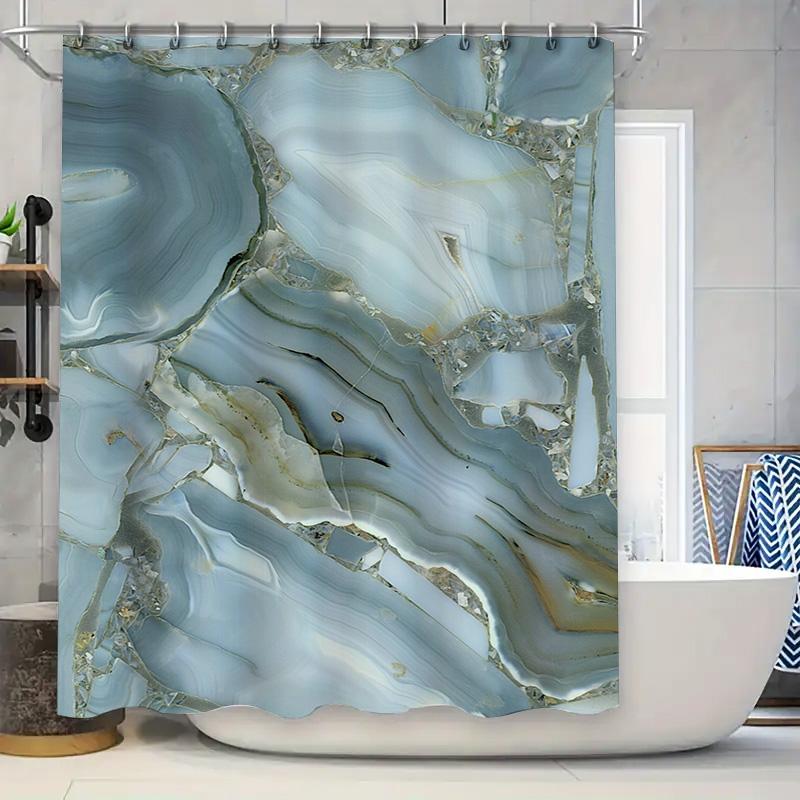 

Blue Marble Shower Curtain Waterproof Bathroom Decor Modern Floral Print Shower Tarpaulin For Home Decoration (White) [Image] W60H190(CM)-1 Pcs