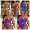 European & American 2024 Plus Size Printed Halter Backless Ruched Bikini for Women