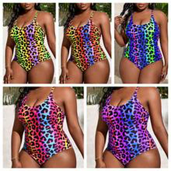 European & American 2024 Plus Size Printed Halter Backless Ruched Bikini for Women