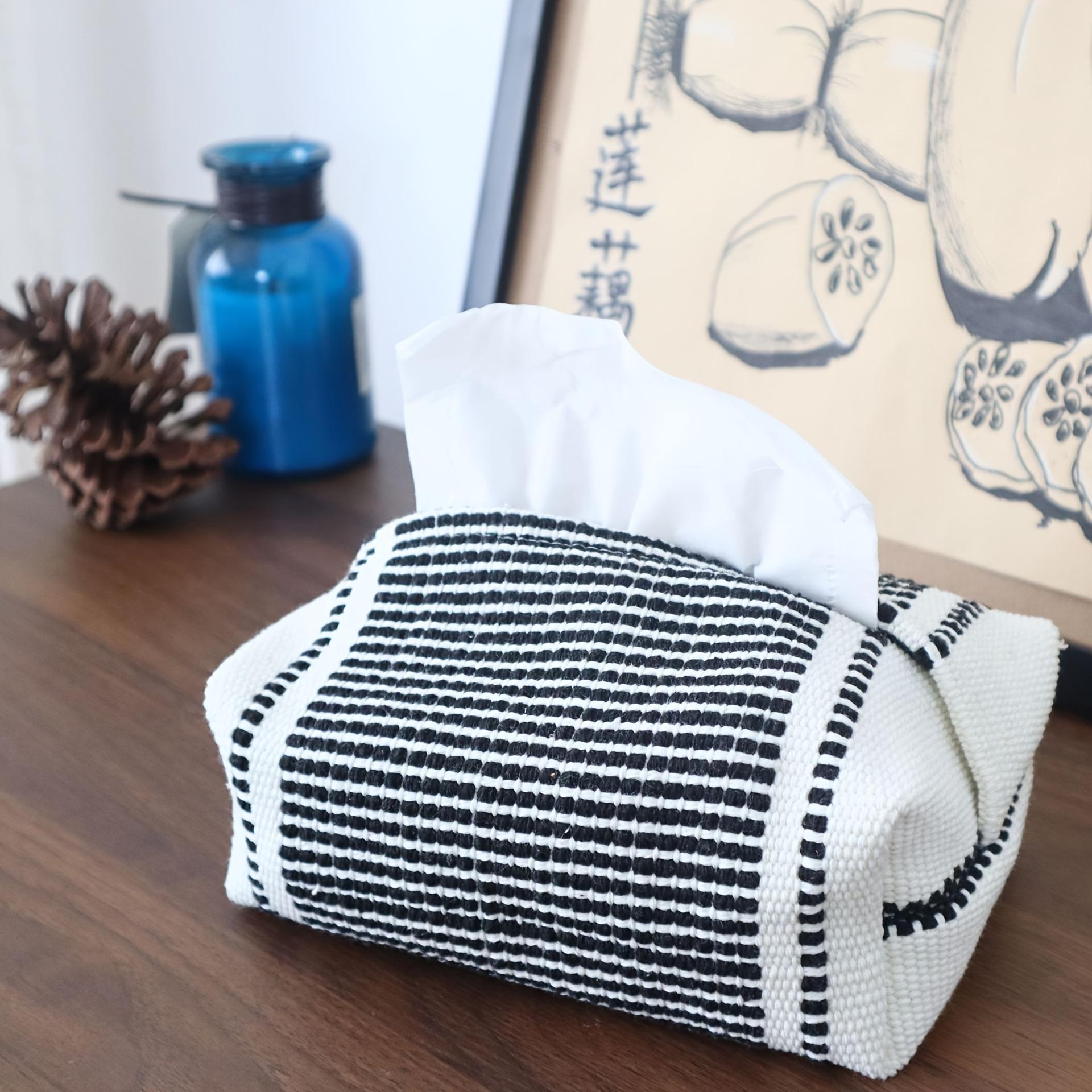 

1pc Fashion Farmhouse Style Tissue Box Cover | Woven Style Tissue Box For Living Room, Dining Table, And Car - Modern Art Style
