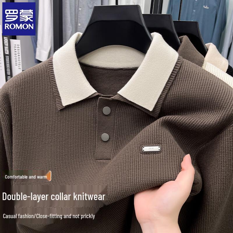 ROMON Men's Long-Sleeved Polo Collar Knitted Sweater