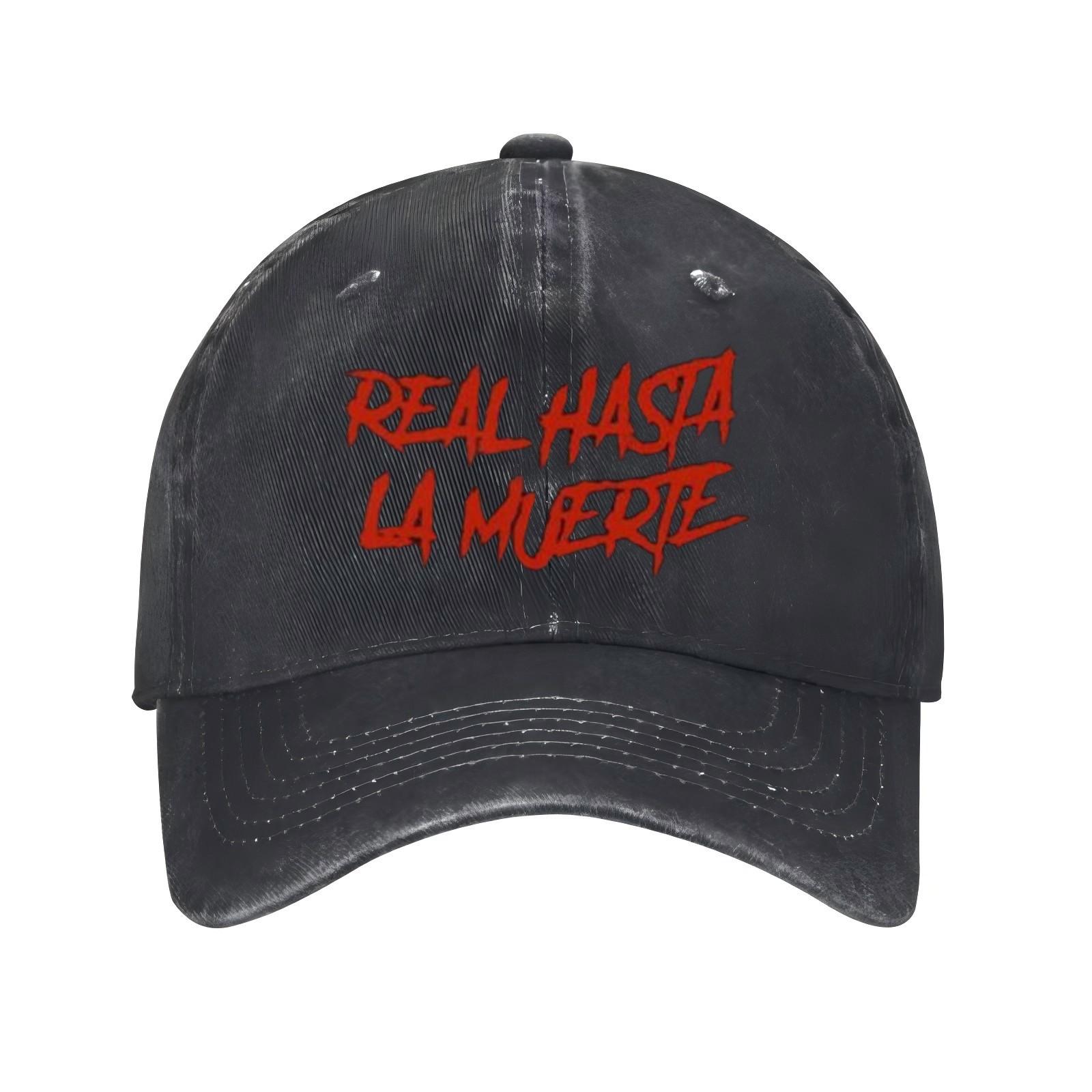Real Hasta La Muerte Baseball Cap Distressed Black Polyester Adjustable Hat Casual for Adults One Size