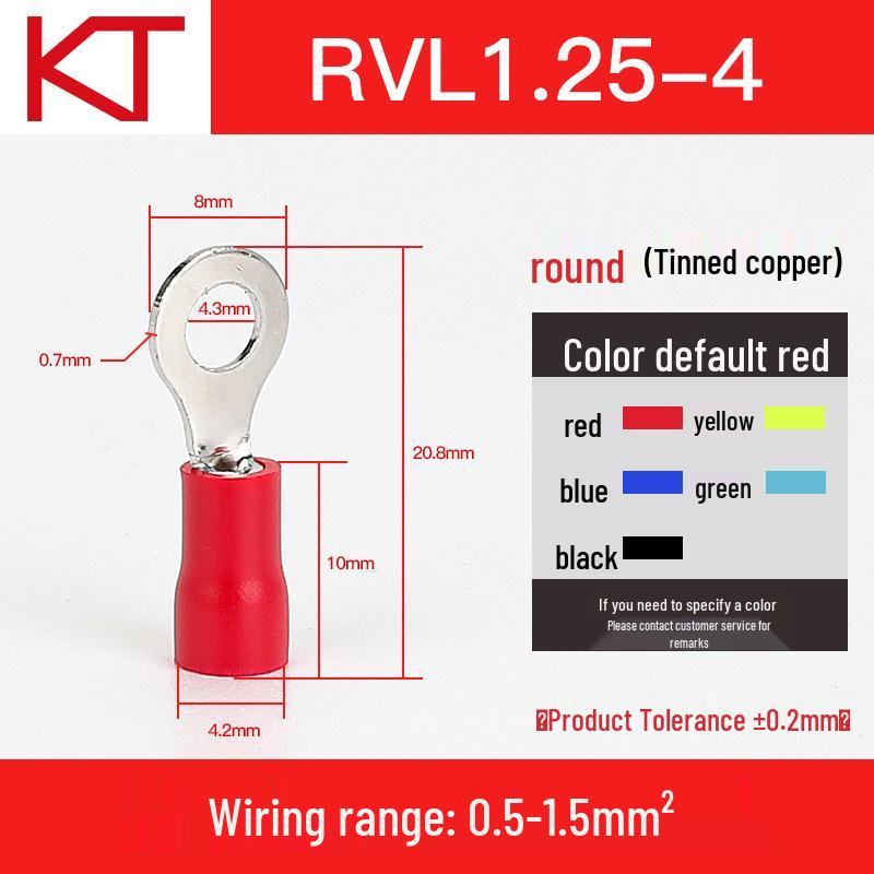 Kaisheng Round Pre-insulated Copper Terminal Lug RV1.25-3.5-4-5-6-8-10-12
