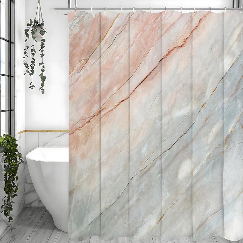 Marble Pattern Shower Curtain, Bathroom Decorative Shower Curtain, Waterproof Shower Curtain with Hooks