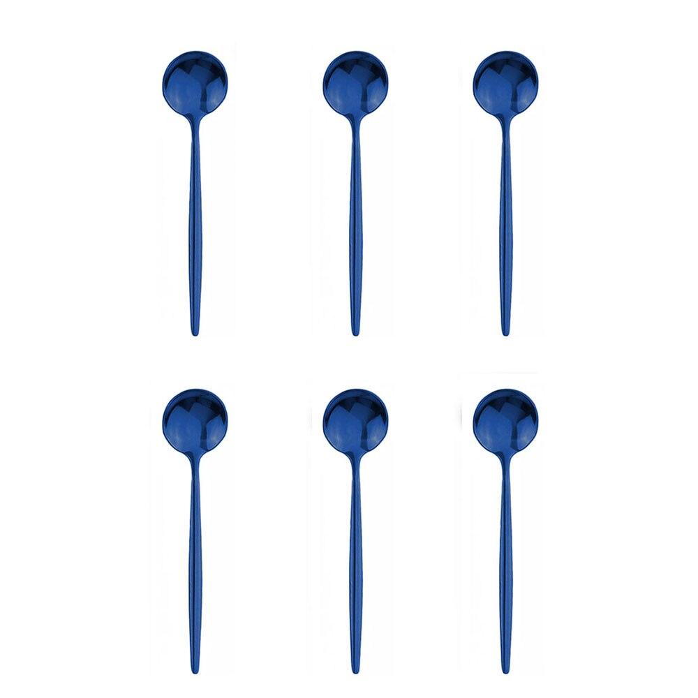

6 шт., кофейная ложка из нержавеющей стали, десертное мороженое, детские ложки, полированная чайная ложка для перемешивания, кухонные аксессуары, столовые приборы синий