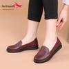 Red Dragonfly Women's Genuine Leather Slip-On Shoes - Comfortable Soft Sole for Spring, Ideal for Middle-Aged & Elderly