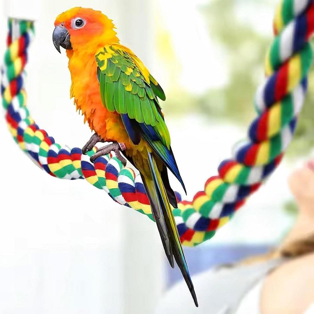Spiral Cotton Rope Parrot Perch Flexible Bird Standing Toy Colorful Swing Chew Toy with Bell Cage Accessory