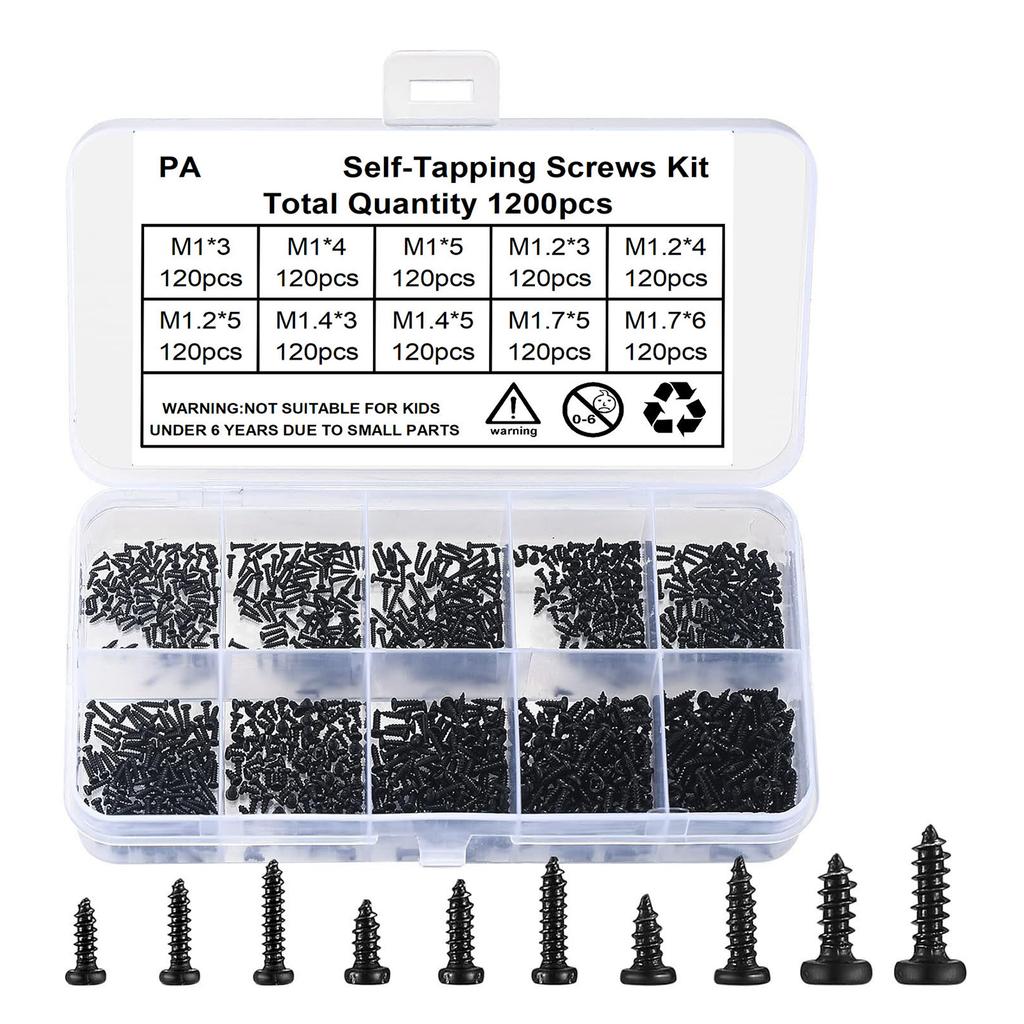 Pack of 1000 Assorted Screw Set M1-M1.7 Small Screws Set 1000pcs Self Tapping Screws Repair Screw Assortment for Repairs