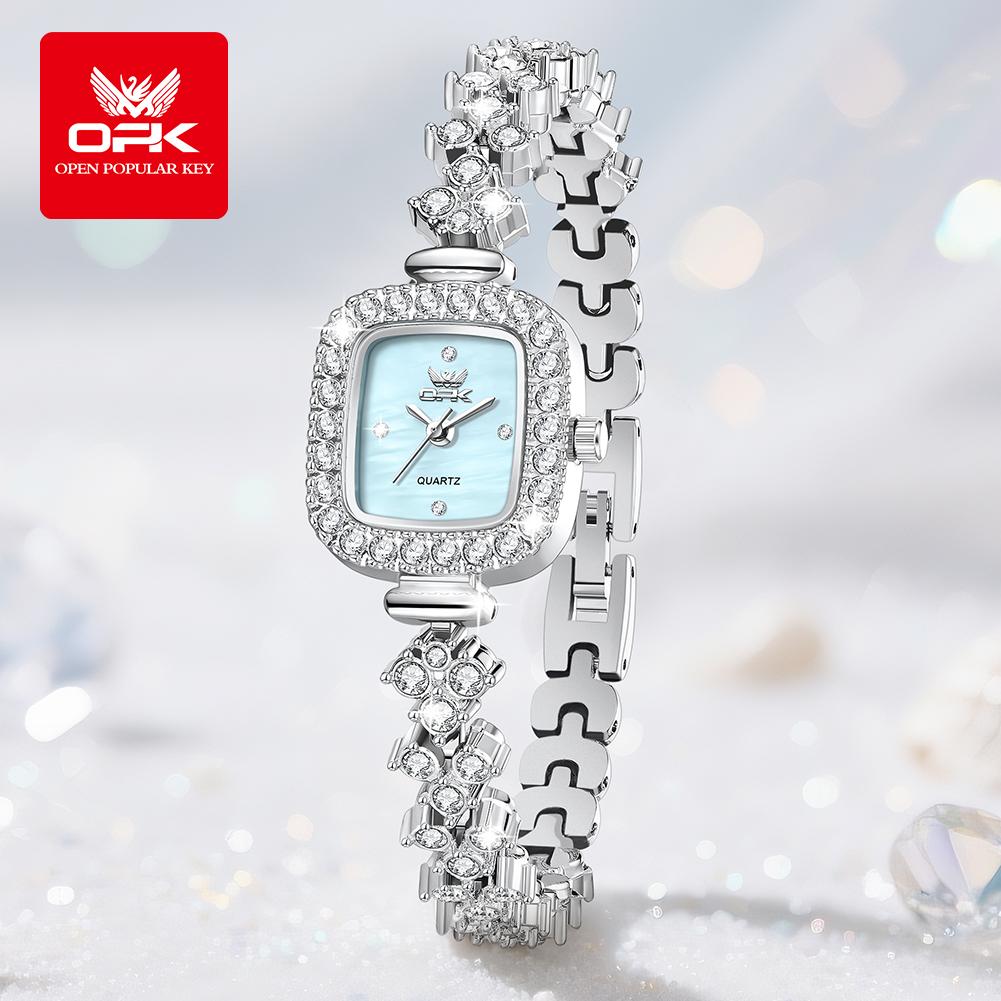OPK 6058 Luxury Women Watch Elegant Diamond Watches Zircon Bracelet 30M Waterproof Small Dial Quartz Movement Women's Watch