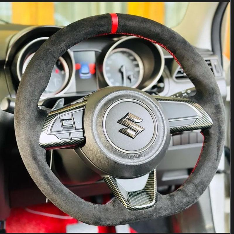 

для Suzuki Sierra Swift Sport Teszt Baleno 2018-2024 Ручна робота Нековзка чорна Карбонова замша Накладка на кермо автомобіля style 5
