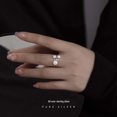 Korean Style S925 Silver Pearl Ring - French High-end Temperament Fashion Open Ring for Women