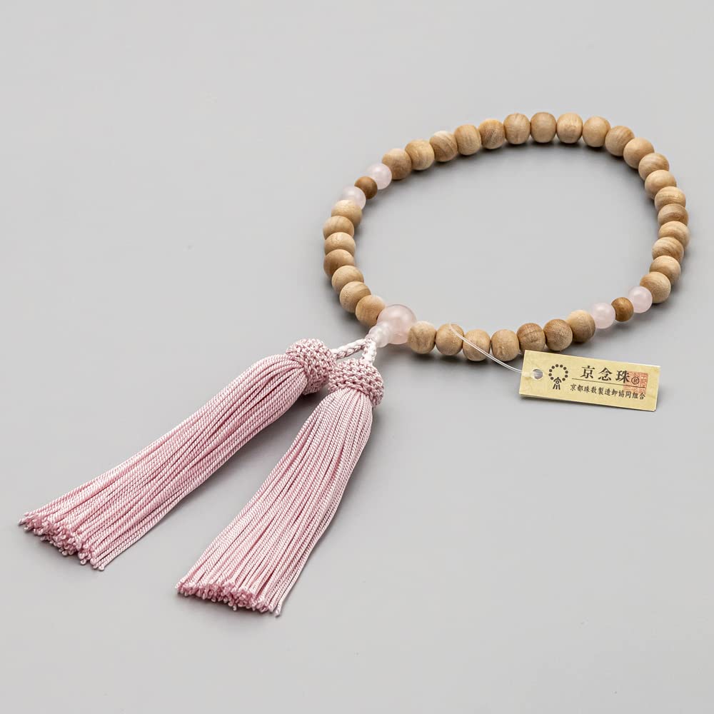 Hasegawa Buddhist Altar Buddhist Prayer Beads, Japanese Wood, Cherry Blossom Rose Quartz, Pure Silk Tassel, Ash Cherry Blossom, Women's, Made in