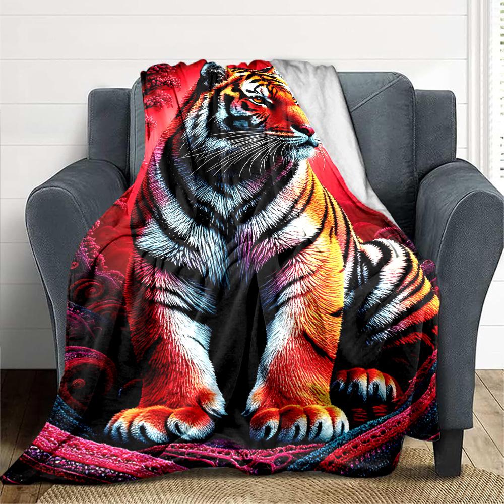 1pc Tiger Print Blanket Lightweight Flannel Blanket Throw Blanket For Sofa, Bed, Travel, Camping, Livingroom, Couch, Chair, And Bed yy2509026206