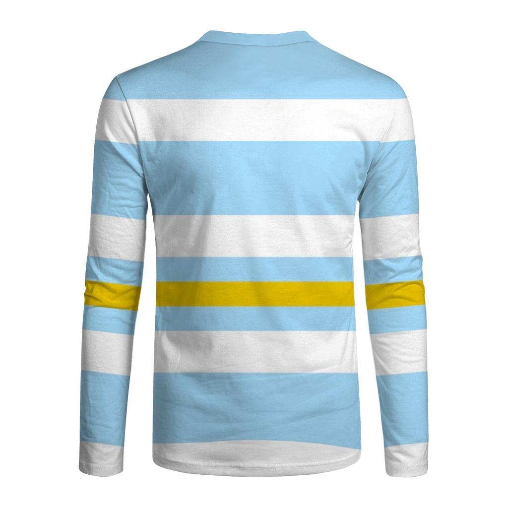 Men's Fashion Casual Stripe Printed Long Sleeve O-Neck Shirts Tops Blouse