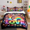 Colorful Love Decor Set Bedding Set with 1 Duvet Cover 2 Pillowcases Single Double King Queen, Gift