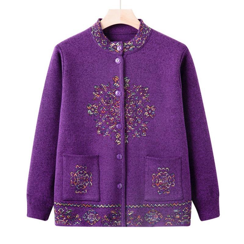 

Одежда для пожилой женщины на осень, женская, для мамы, весна и осень, новый свитер, одежда для пожилой женщины, одежда для бабушки, вязаное пальто, новый топ 5XL (recommended 150-82.5kg) фиолетовый