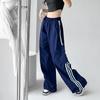Vintage Striped Sweatpants Hip Hop Women Retro Streetwear Baggy Wide Leg Cargo Pants Y2K High Waist Drawstring Joggers Trousers