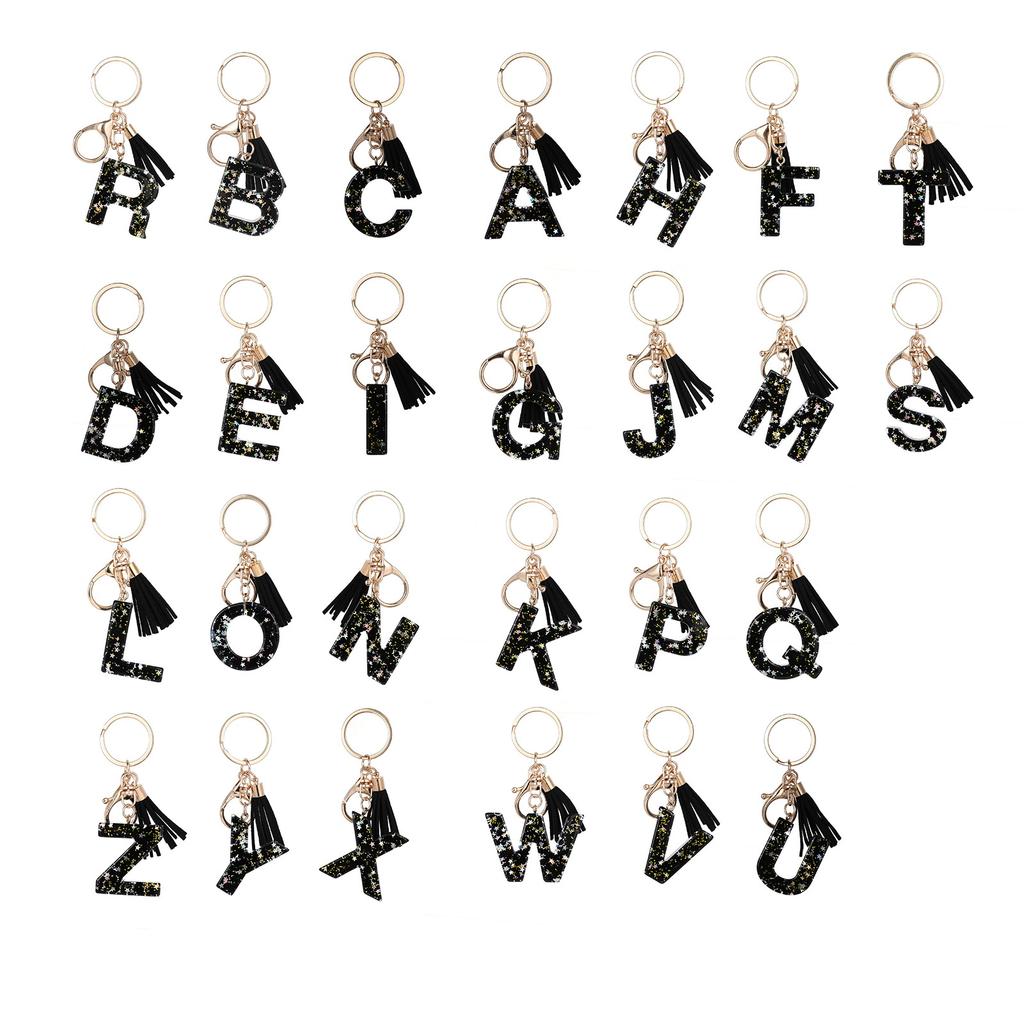 Lightweight Keychain Pendant, Sequins Star Letter A-Z Charm with Tassel, Gift Alphabet Initial Metal Keyring for Handbag Backpack Bag