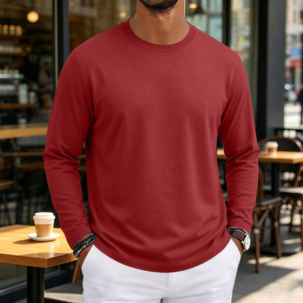 T-shirt da uomo a maniche lunghe con scollo morbido per uso casual quotidiano