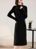Women's Pure Color Long Wool Knit Dress with Hollow Details