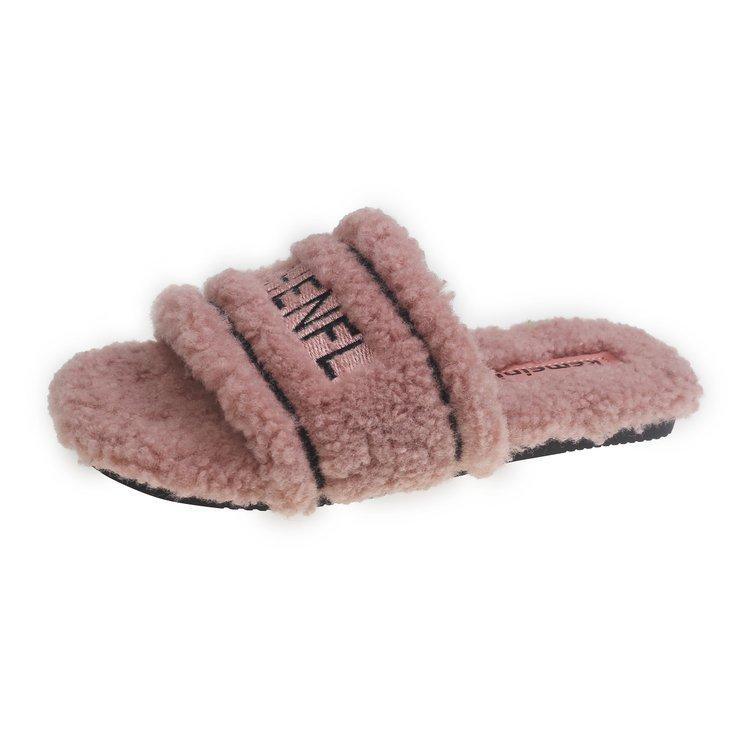 

[Youshilai] 2025 autumn and winter Mao Mao letter slippers female Korean ins style home wear flat bottom one-word drag 40 розовый