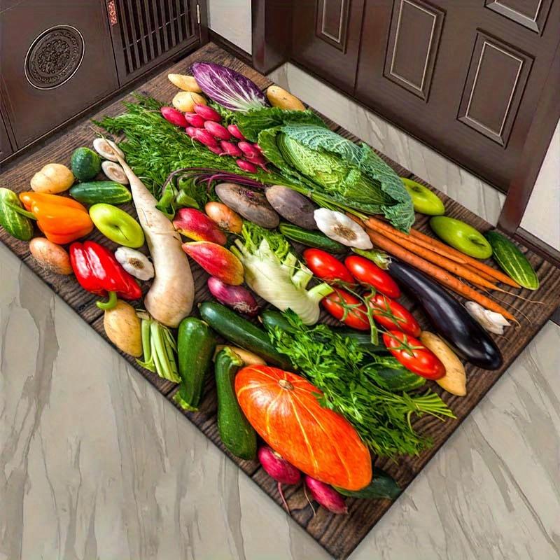 Farm Fresh Vegetable Print Area Rug,Realistic 3D Veggies on Wood Non-Slip Floor Mat Kitchen Living Room,Rustic Home Decor Carpet