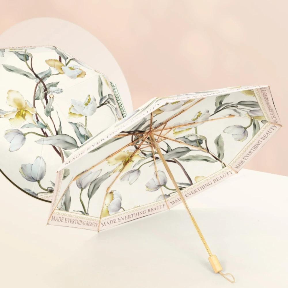 Fashion Print Pocket Flat Sunshade Umbrella High-end Pocket Compact and Portable Wind Resistant and Water Repellent Umbrella