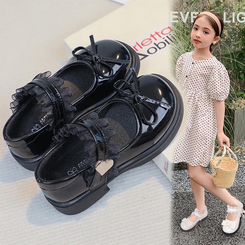Girls' Pearl Lace Leather Mary Janes - Non-slip Soft Sole Princess Shoes for Spring/Autumn