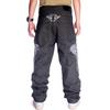 Men's Hip-Hop Street Dance Jeans: Trendy, Embroidered Skull, Straight, Loose, Casual Skateboard Pants, Plus Size Available.
